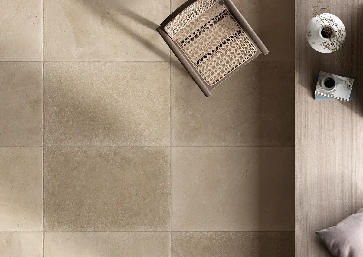 Gres Coem MASSIVE STONE efekt beton, kamień - aranzacja w minimalistycznym wnetrzu