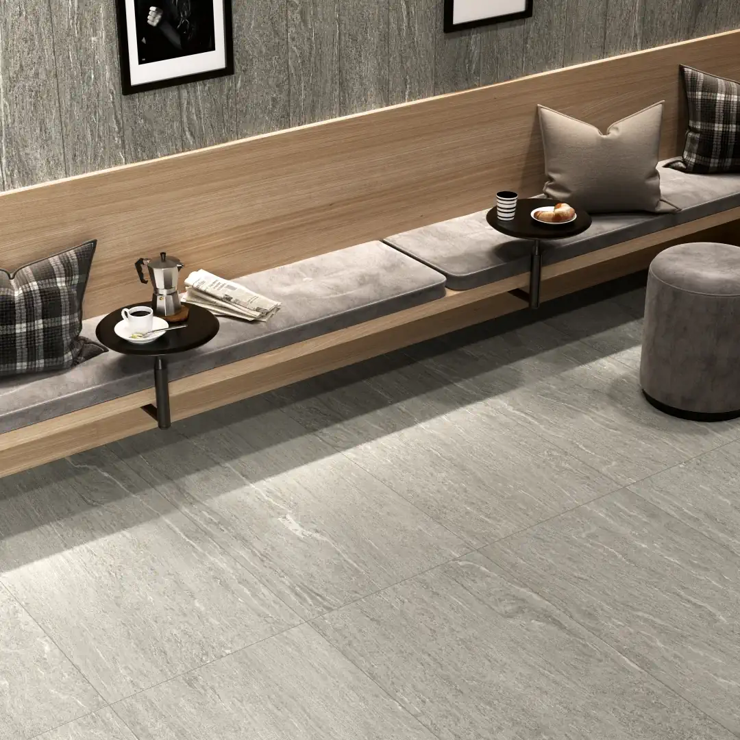 Gres Coem DUALMOOD STONE efekt beton, kamień - aranzacja w minimalistycznym wnetrzu