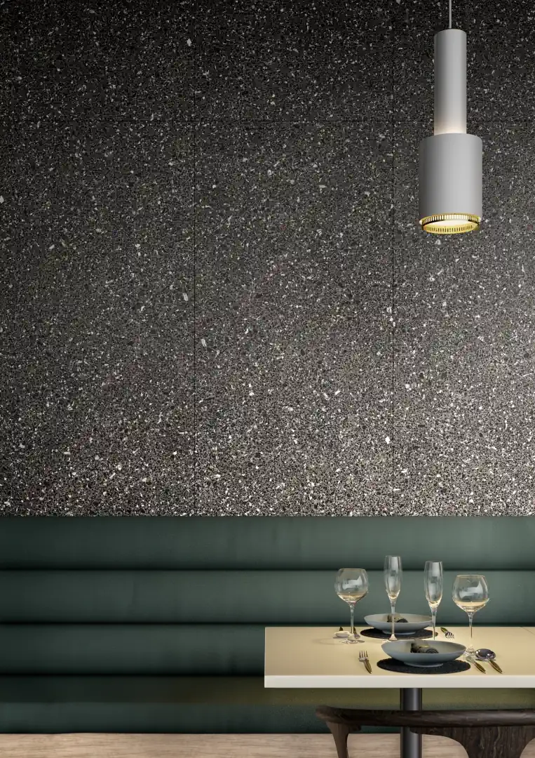 Gres Coem PORFIRICA AGLO efekt terrazzo - aranzacja w eleganckiej lazience