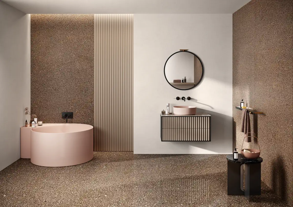 Gres Coem PORFIRICA AGLO efekt terrazzo - aranzacja w elewacji domu