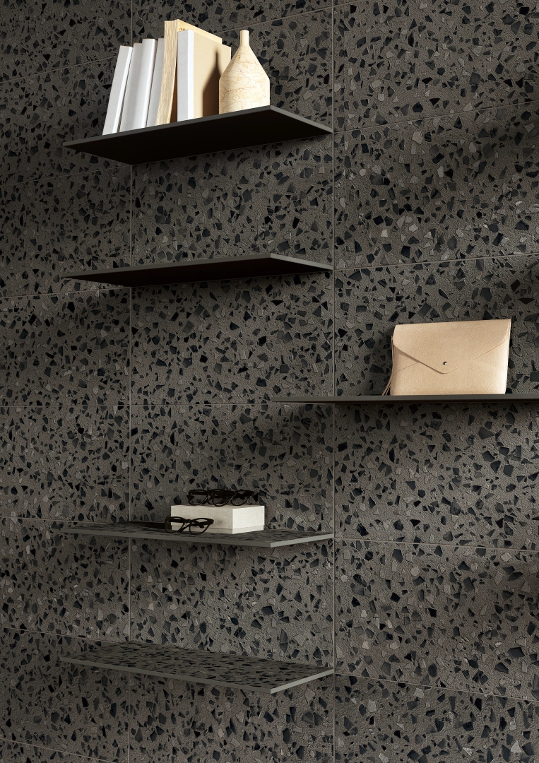 Gres Coem TERRAZZO efekt terrazzo - aranzacja w nowoczesnym salonie
