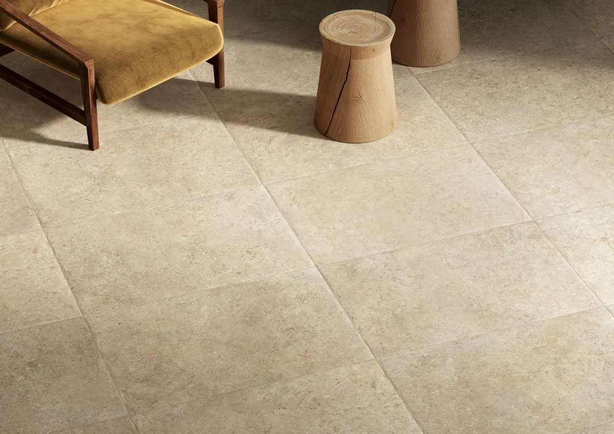 Gres Coem GOLDENSTONE efekt kamień - aranzacja w eleganckiej lazience