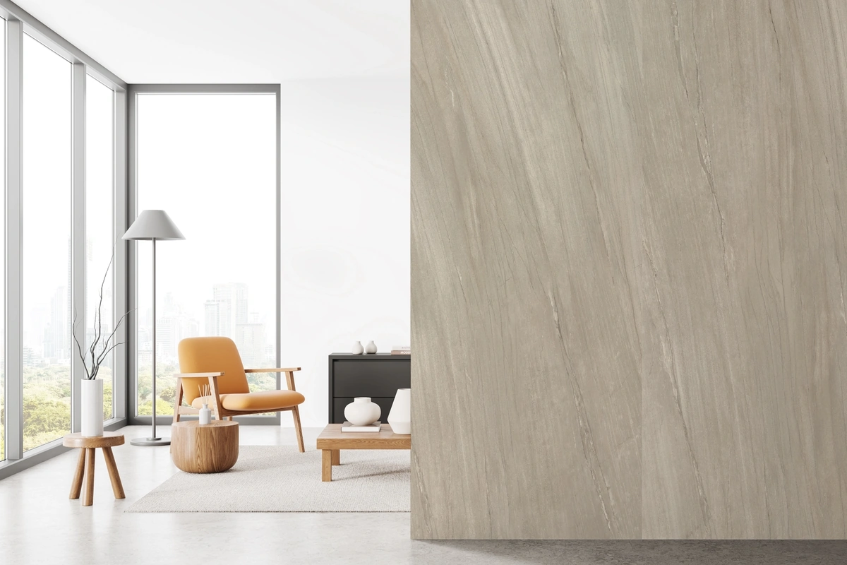 Gres Coem WIDE GRES efekt drewno, kamień, marmur, beton, terrazzo - aranzacja w przestronnym holu