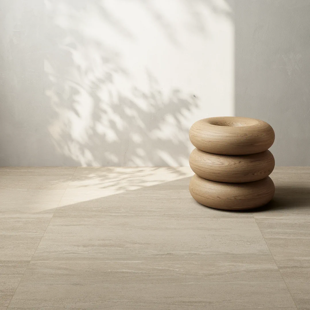 Gres Coem VERSATILE VEIN efekt kamień - aranzacja w minimalistycznym wnetrzu