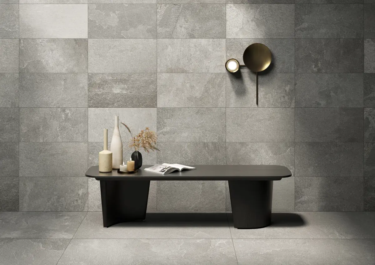 Gres Coem KAVASTONE efekt beton, kamień - aranzacja w eleganckiej lazience