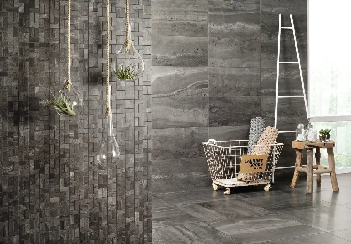 Gres Coem REVERSO2 efekt kamień - aranzacja w eleganckiej lazience