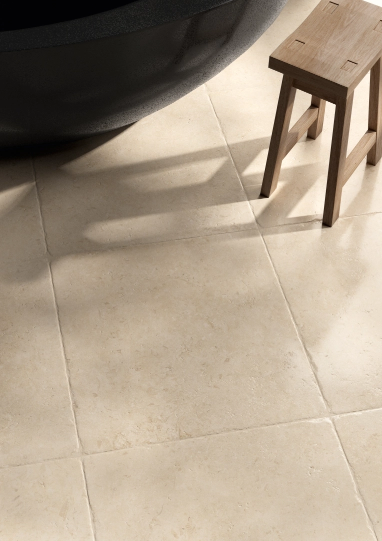 Gres Coem GOLDENSTONE efekt kamień - aranzacja w eleganckiej lazience