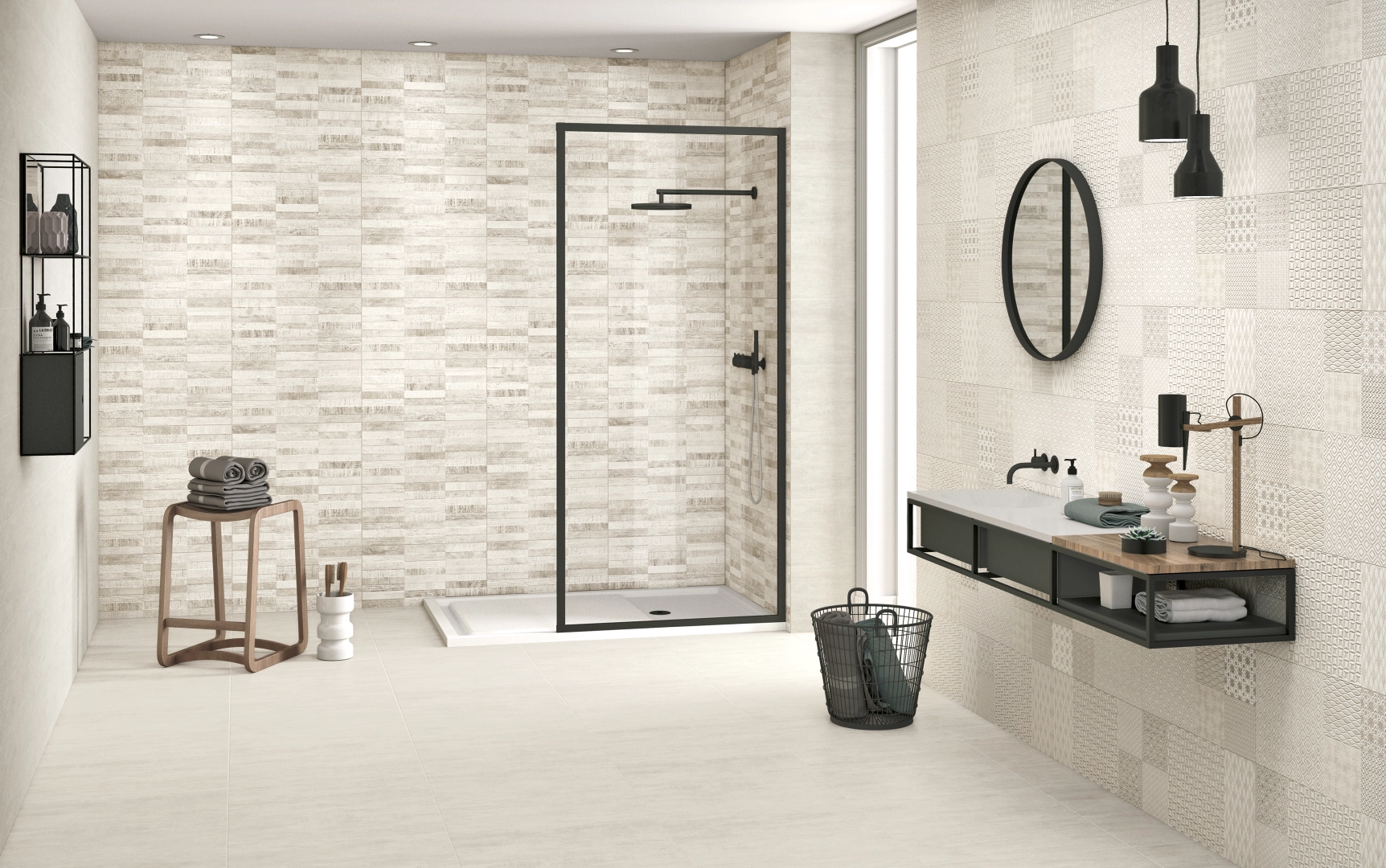 Gres Colorker CONCEPT efekt beton - aranzacja w przestronnym holu