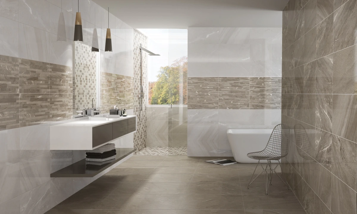 Gres Colorker NEW AGE efekt kamień - aranzacja w eleganckiej lazience