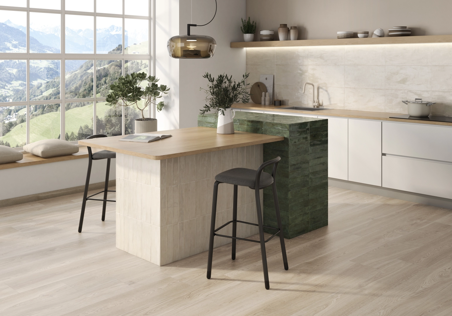 Gres Colorker NUANCE efekt beton - aranzacja w przestronnym holu
