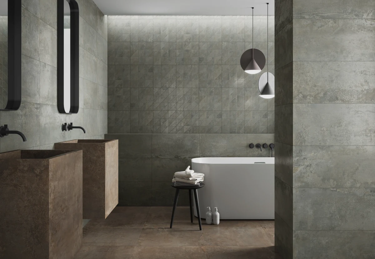 Gres Colorker SONAR efekt metal - aranzacja w eleganckiej lazience