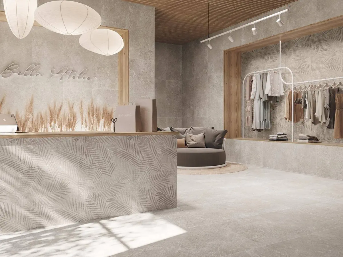 Gres Colorker BELLA STONE efekt kamień - aranzacja w korytarzu z naturalnym swiatlem