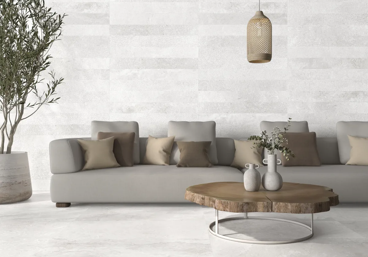 Gres Colorker SOLANGE efekt kamień - aranzacja w eleganckiej lazience