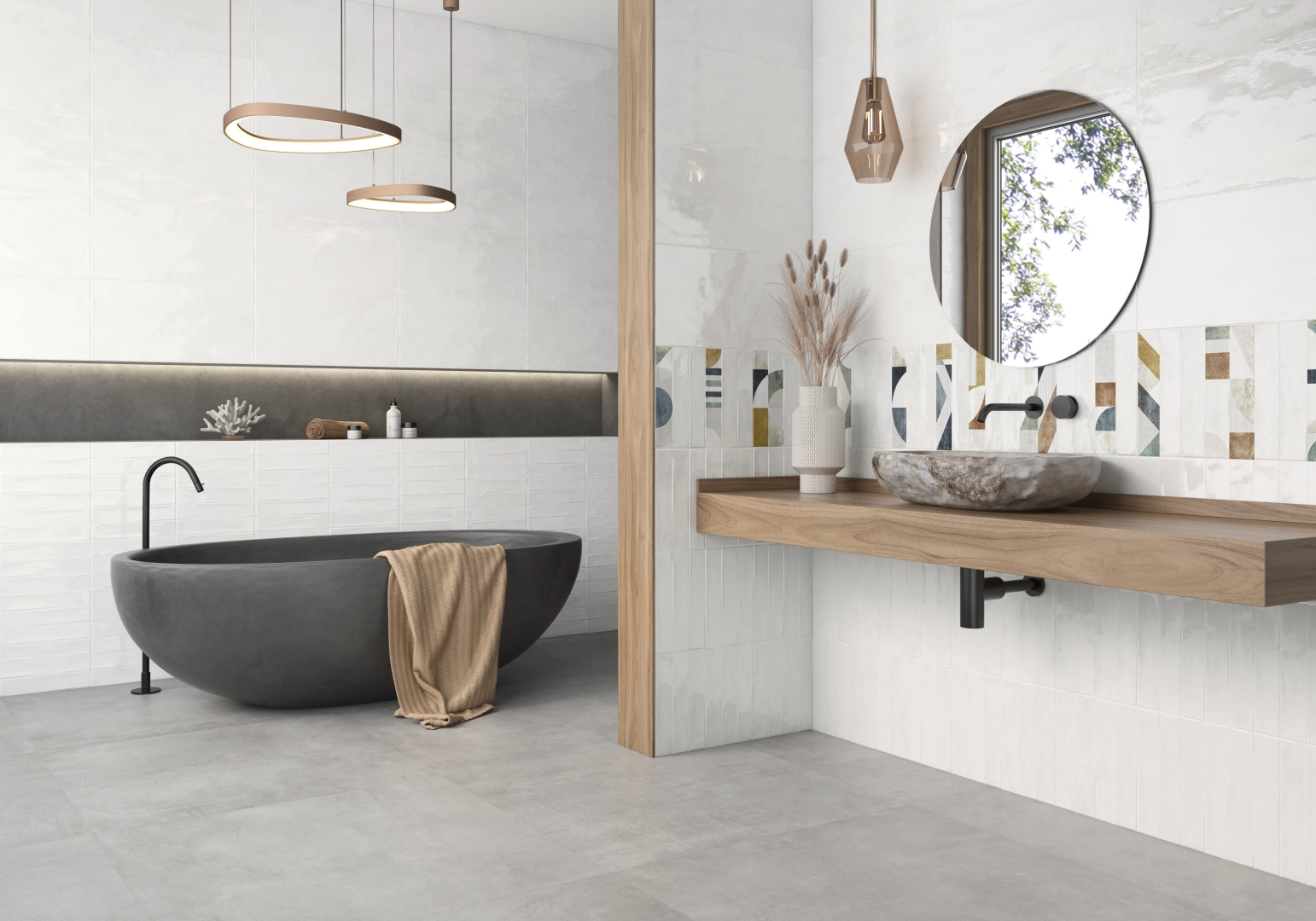 Gres Colorker NUANCE efekt beton - aranzacja w minimalistycznym wnetrzu