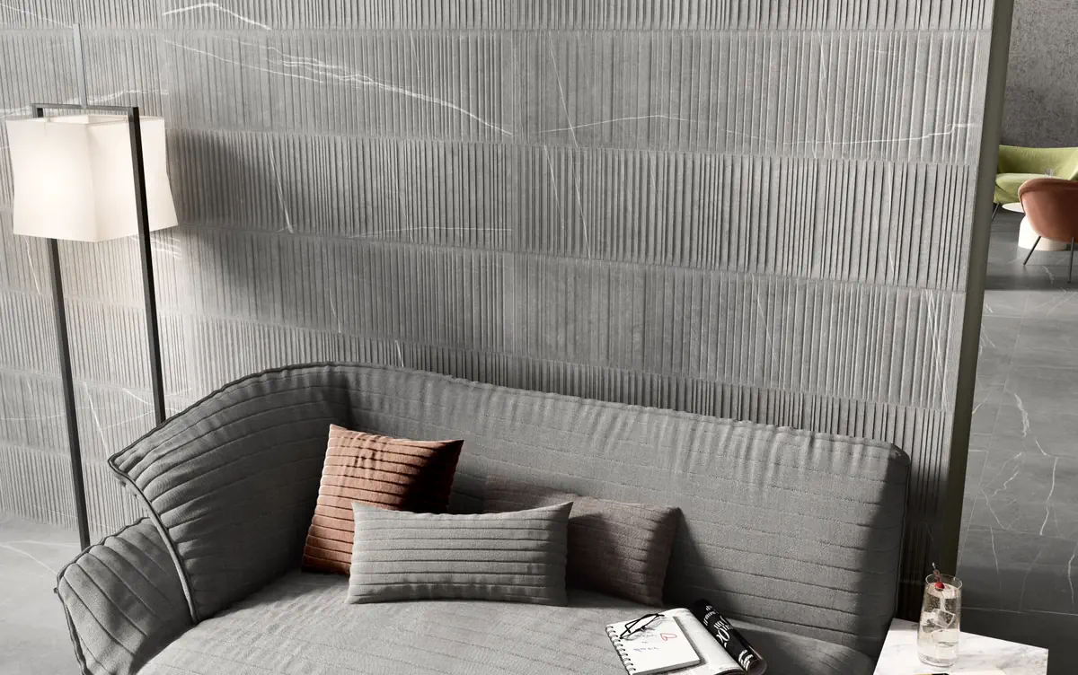 Gres Colorker NOMADE efekt kamień - aranzacja w eleganckiej lazience