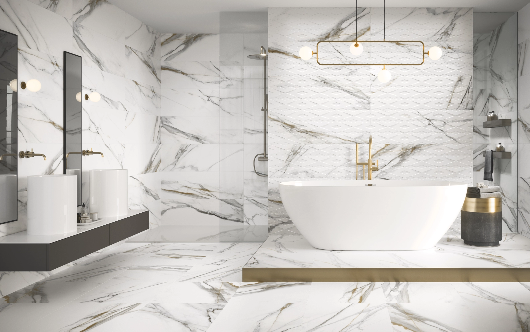 Gres Colorker CALACATTA GOLD efekt marmur - aranzacja w eleganckiej lazience