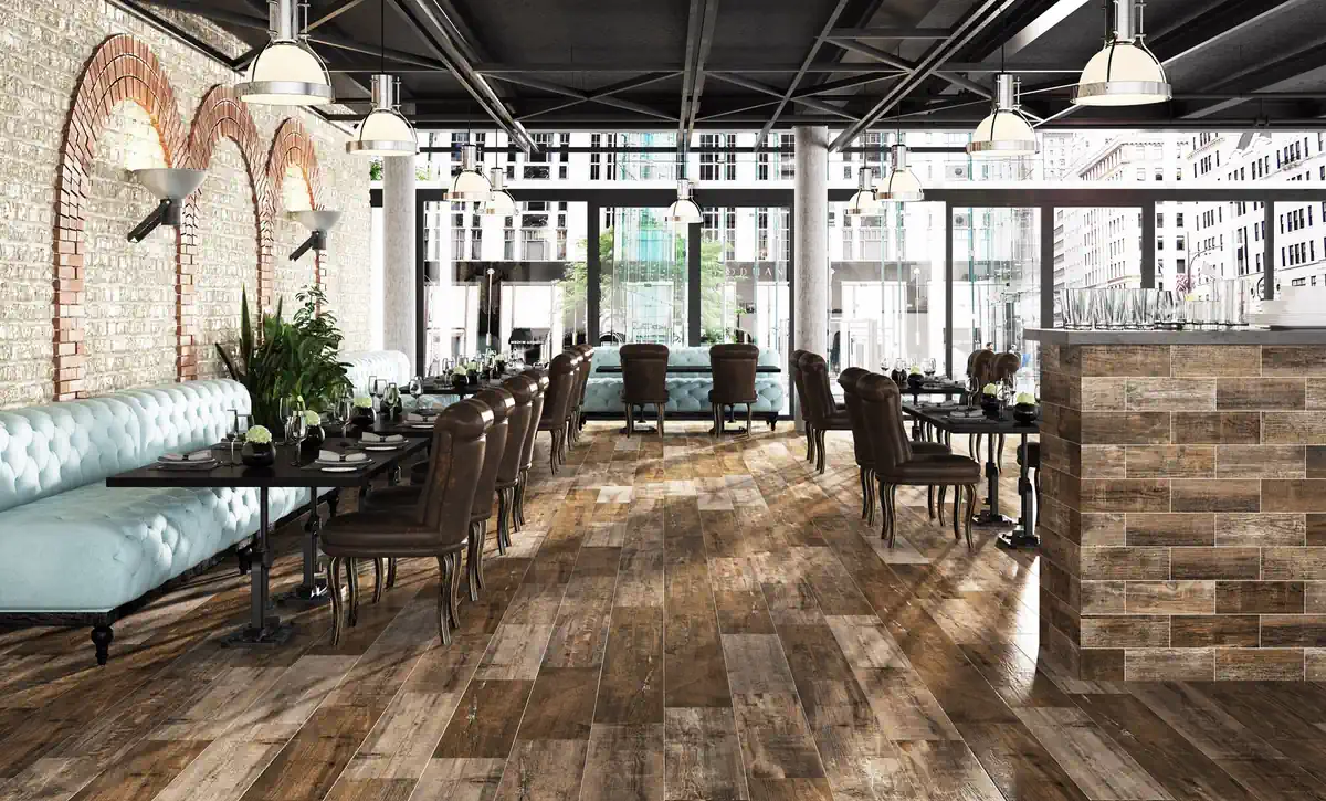 Gres Colorker RETRO efekt drewno - aranzacja w eleganckiej lazience