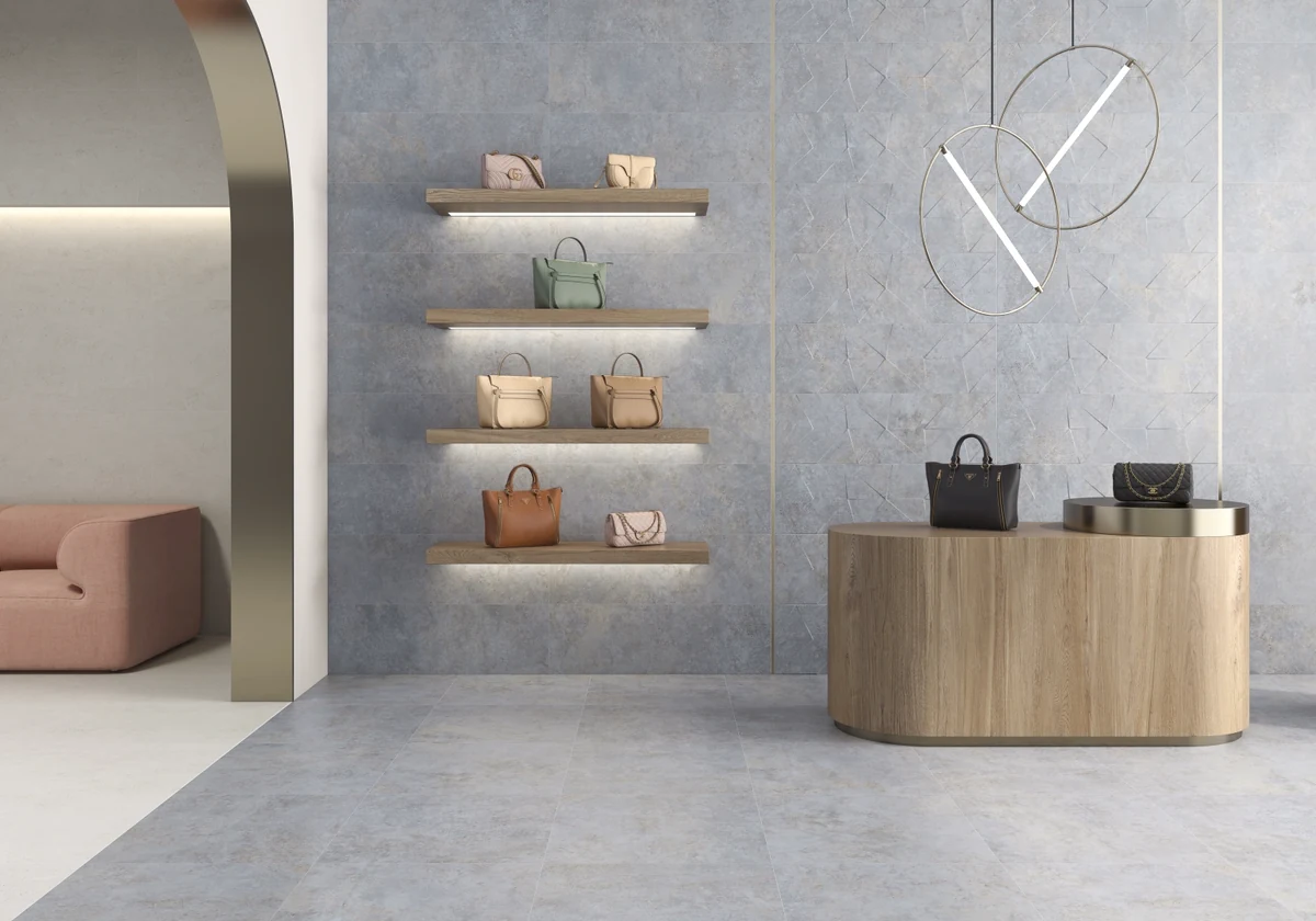 Gres Colorker PANAMERA efekt beton - aranzacja w eleganckiej lazience