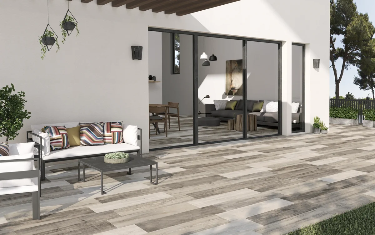 Gres Colorker RETRO efekt drewno - aranzacja w nowoczesnym salonie