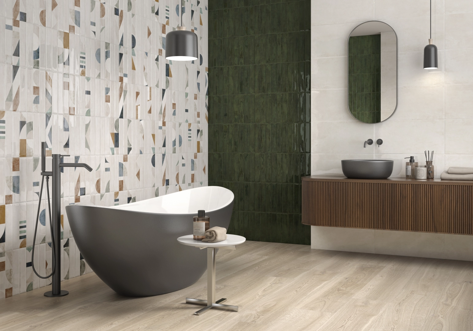 Gres Colorker NUANCE efekt beton - aranzacja w nowoczesnym salonie