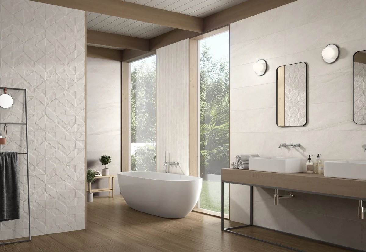 Gres Colorker PREMIERE efekt beton - aranzacja w przy kominku