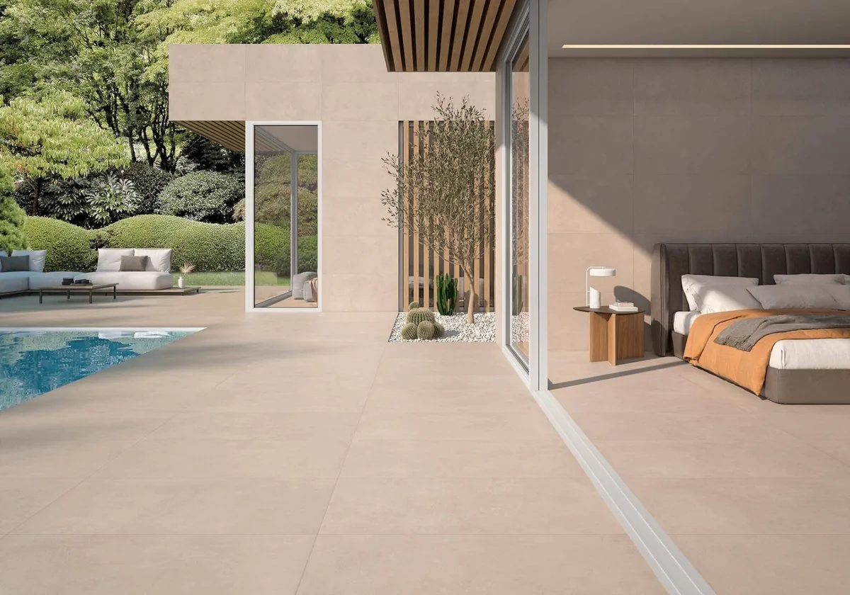 Gres Colorker BROADWAY efekt beton - aranzacja w elewacji domu