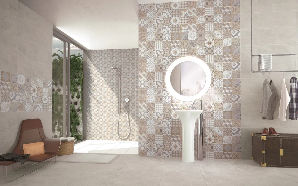 Gres Colorker NEOLITICK efekt kamień - aranzacja w eleganckiej lazience