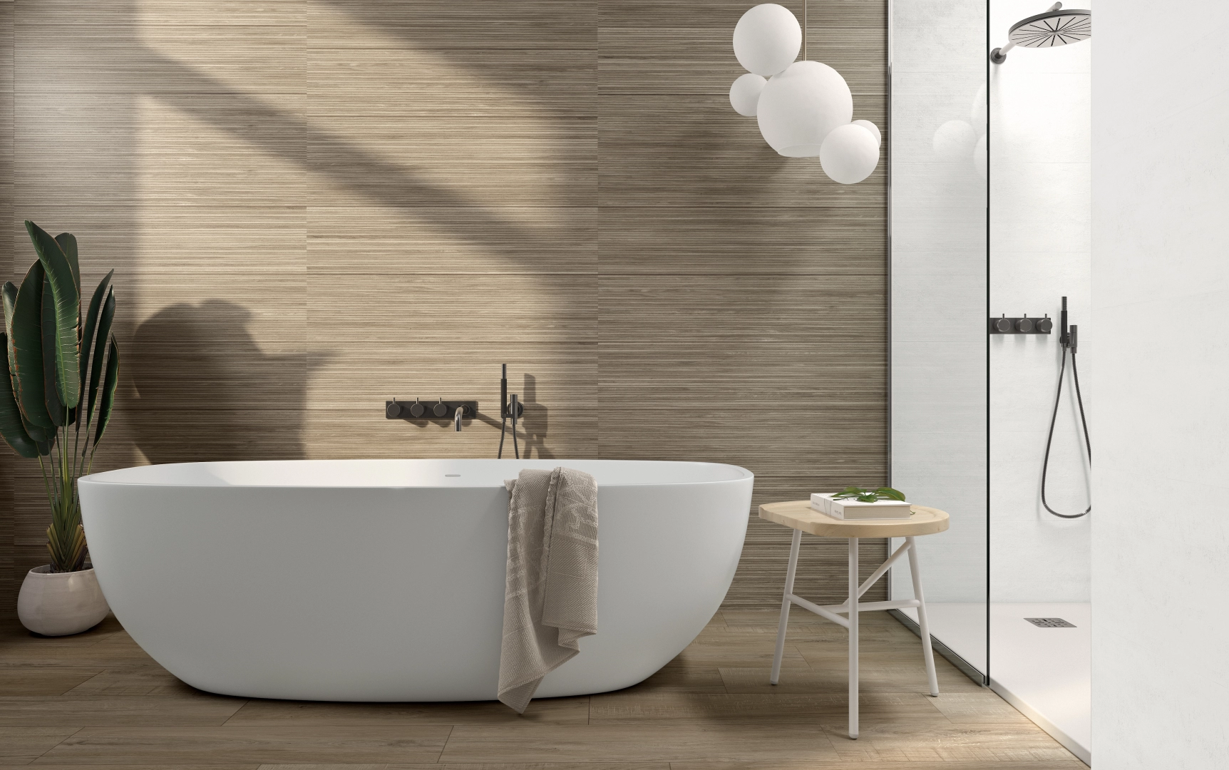 Gres Colorker BLOOM efekt beton - aranzacja w przestronnym holu