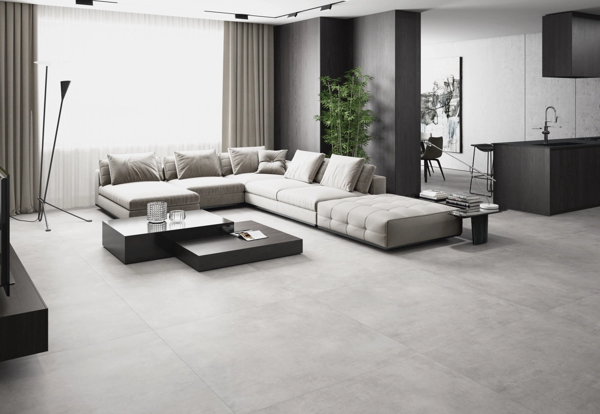 Gres Colorker BOXER efekt beton - aranzacja w minimalistycznym wnetrzu