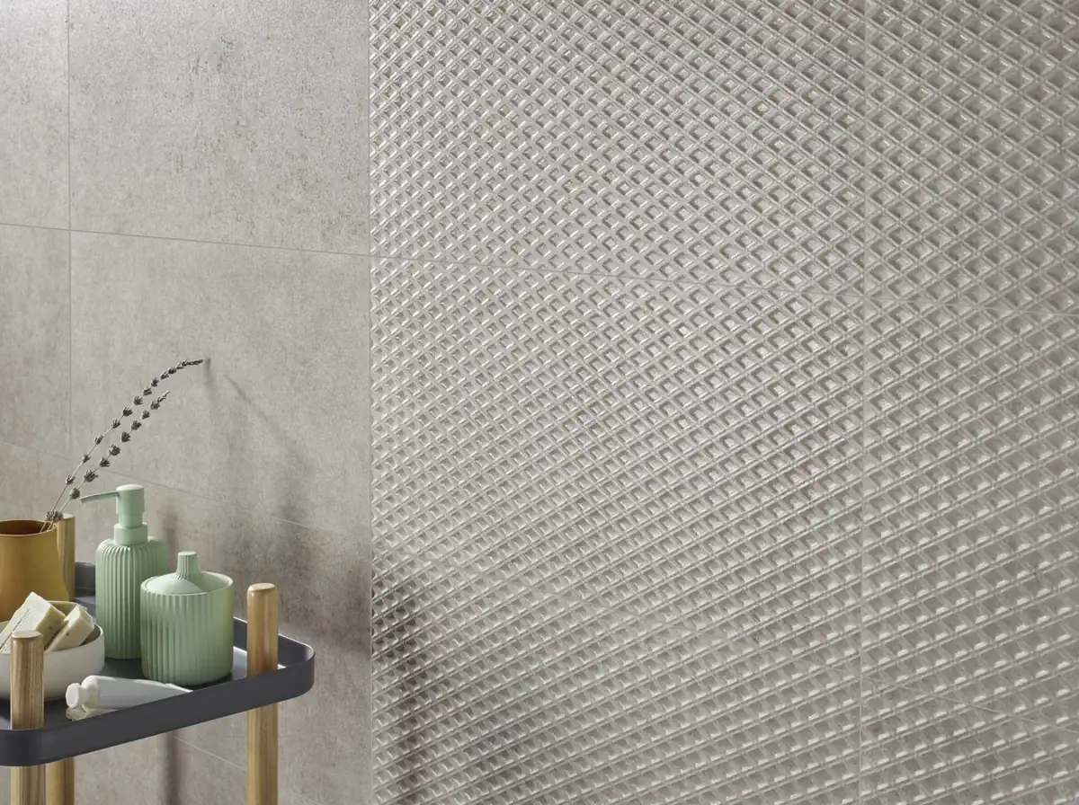 Gres Colorker ASTON efekt beton - aranzacja w strefie dziennej z duzymi przeszkleniami