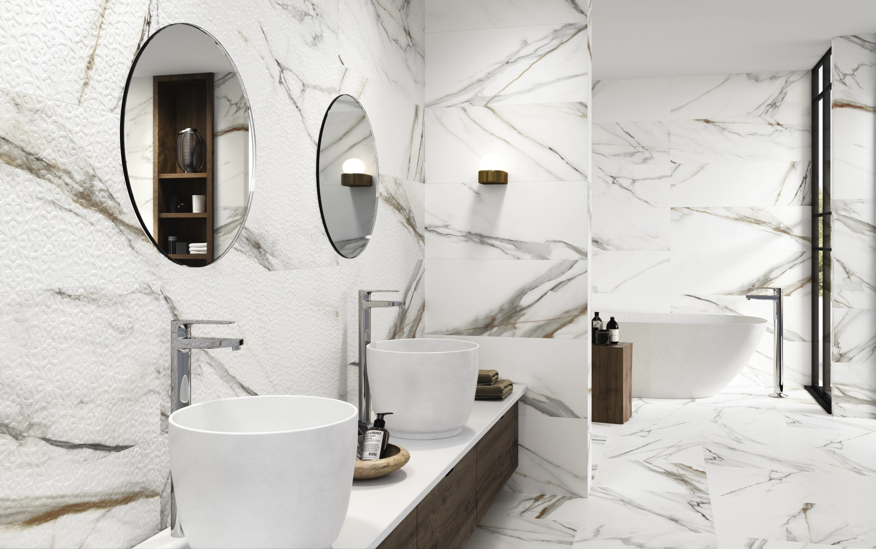 Gres Colorker CALACATTA GOLD efekt marmur - aranzacja w elewacji domu