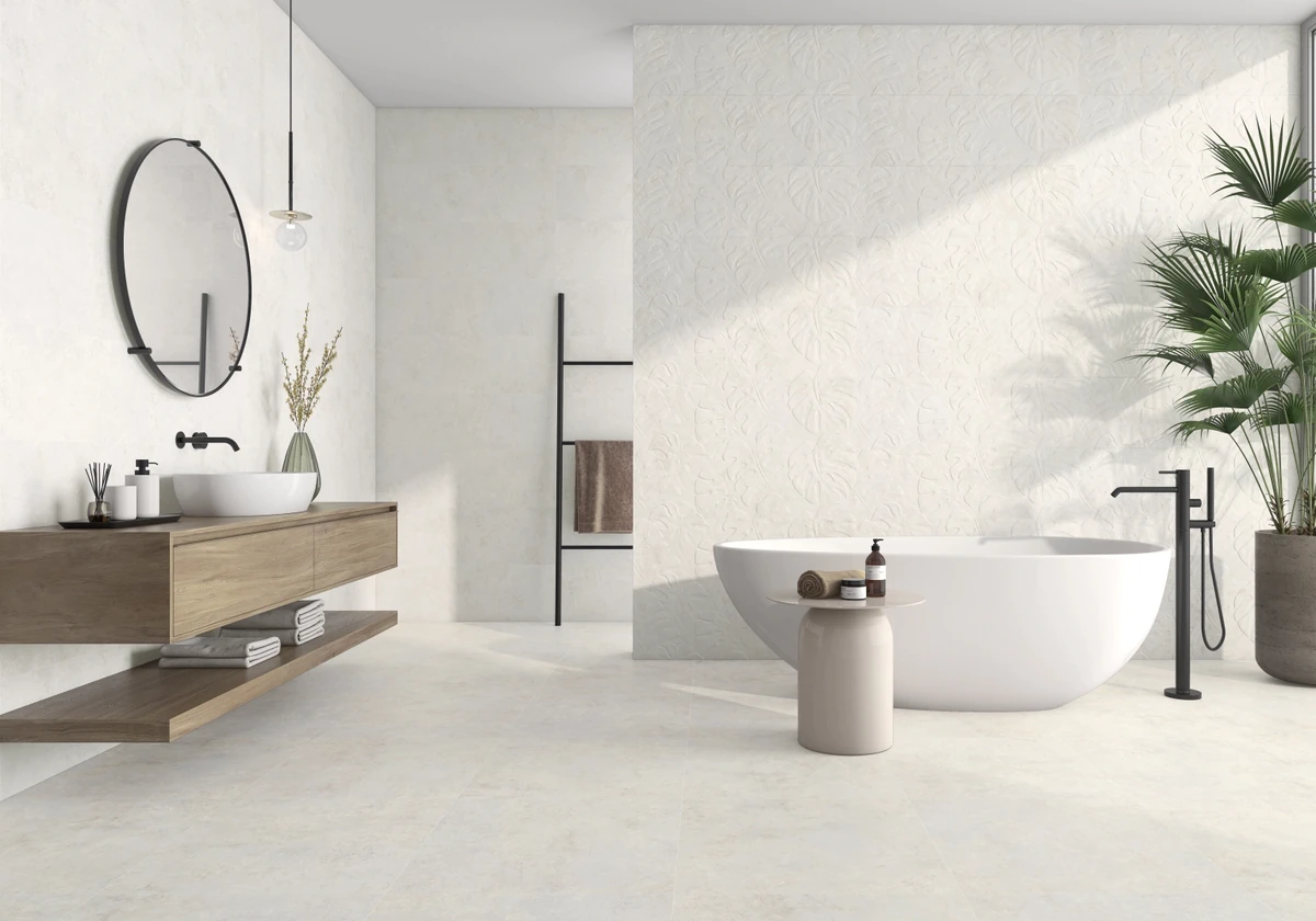 Gres Colorker PANAMERA efekt beton - aranzacja w eleganckiej lazience