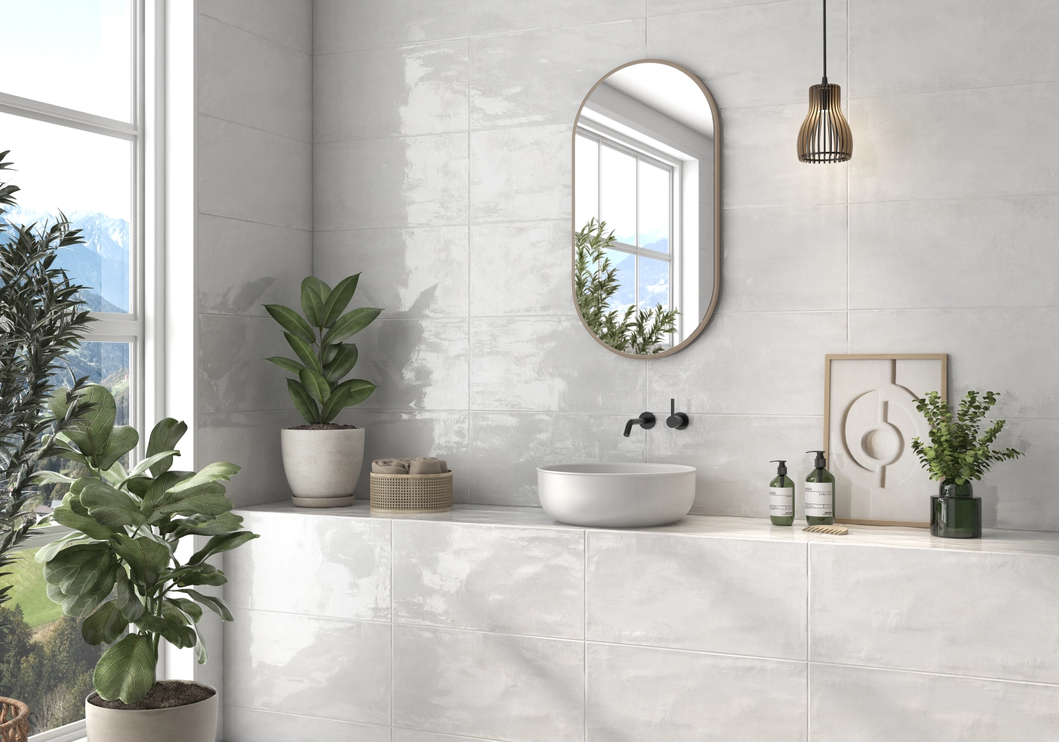 Gres Colorker NUANCE efekt beton - aranzacja w nowoczesnym salonie
