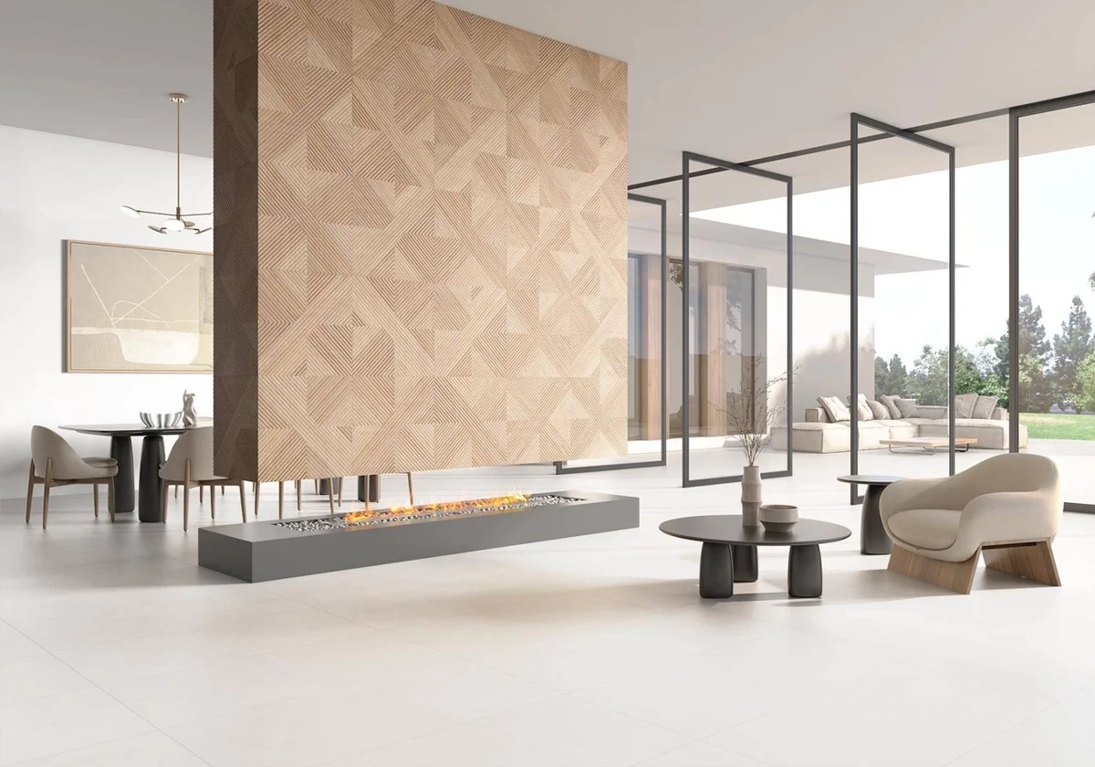 Gres Colorker BROADWAY efekt beton - aranzacja w przestronnym holu