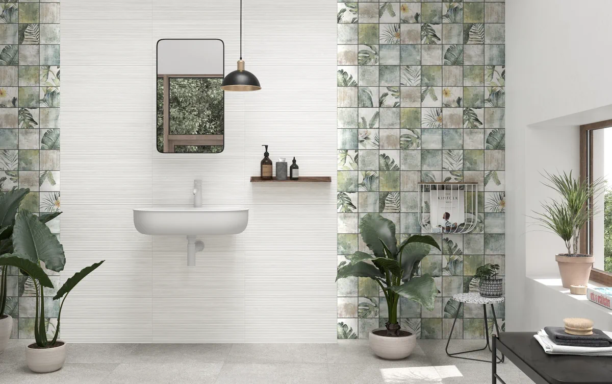 Gres Colorker BOXER efekt beton - aranzacja w przestronnym holu