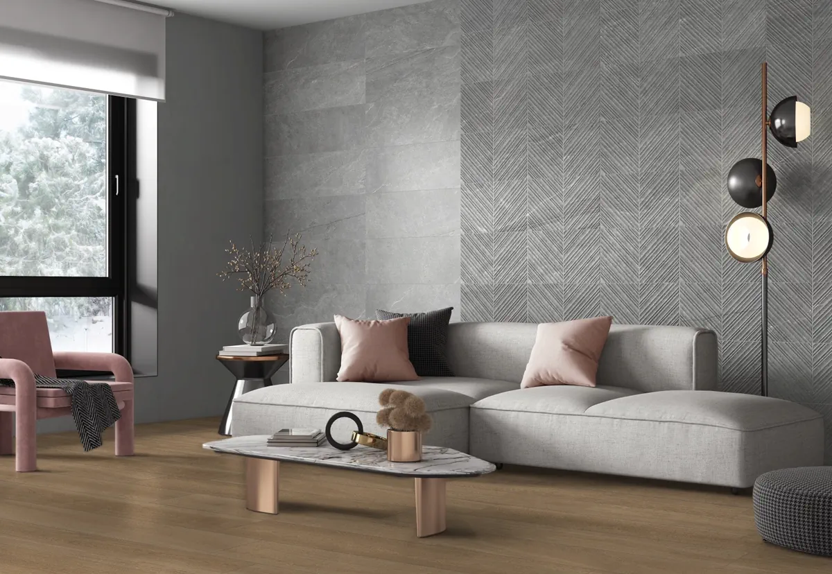 Gres Colorker PREMIERE efekt beton - aranzacja w elewacji domu