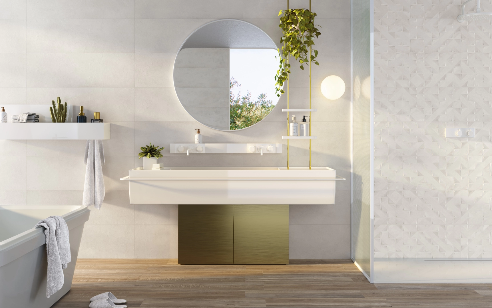 Gres Colorker BLOOM efekt beton - aranzacja w nowoczesnym salonie