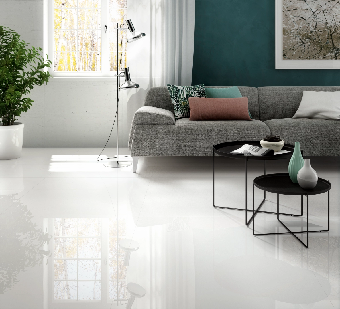 Gres Cotto D'este BLACK-WHITE efekt kamień - aranzacja w nowoczesnym salonie