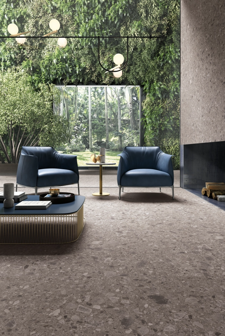 Gres Cotto D'este PIETRA D'ISEO efekt terrazzo - aranzacja w eleganckiej lazience