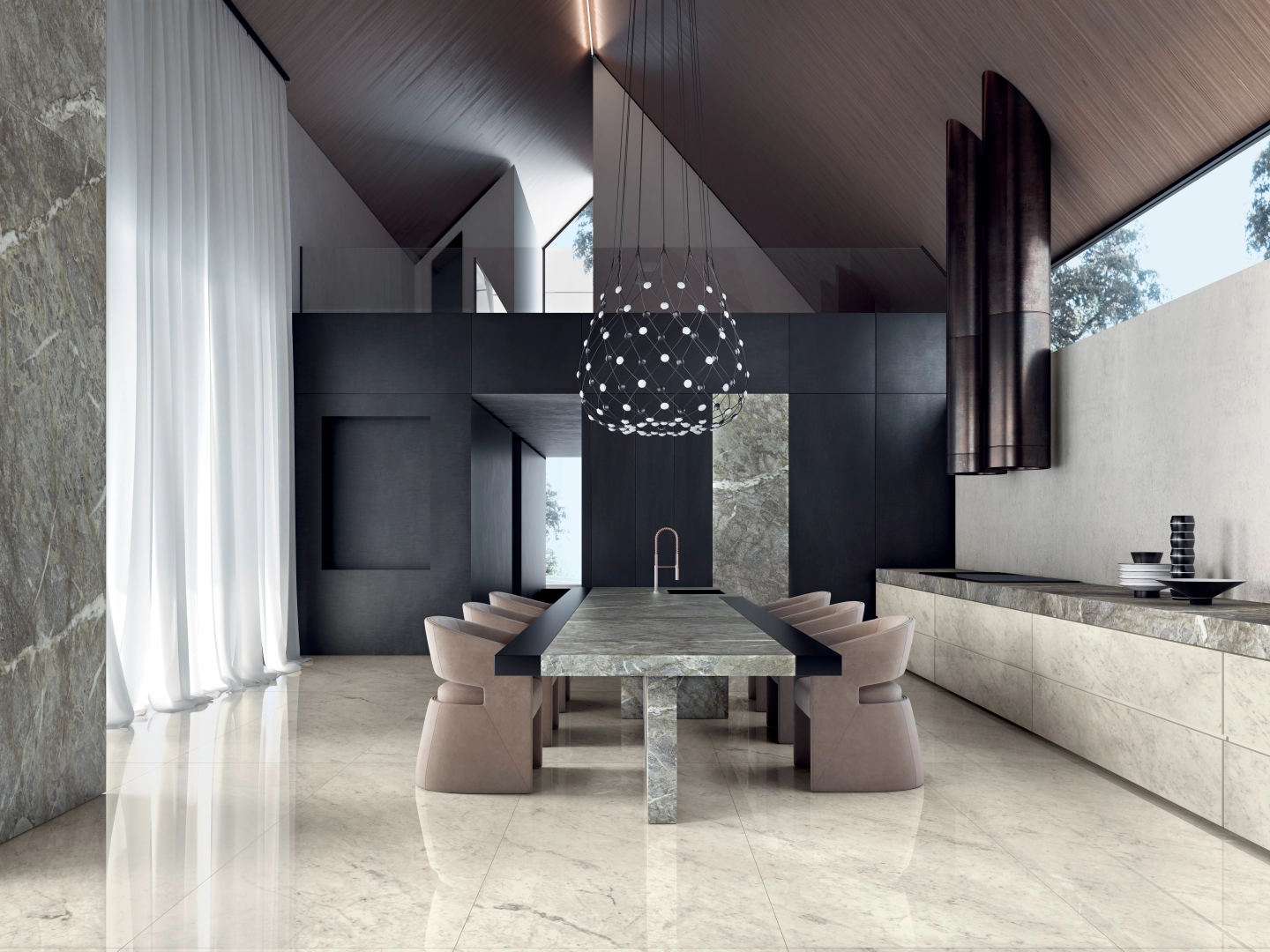Gres Cotto D'este STARLIGHT efekt marmur - aranzacja w minimalistycznym wnetrzu