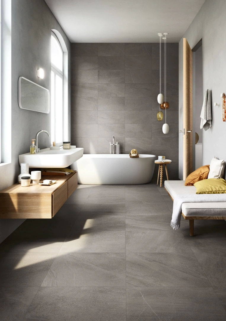 Gres Cotto D'este LIMESTONE efekt kamień - aranzacja w minimalistycznym wnetrzu