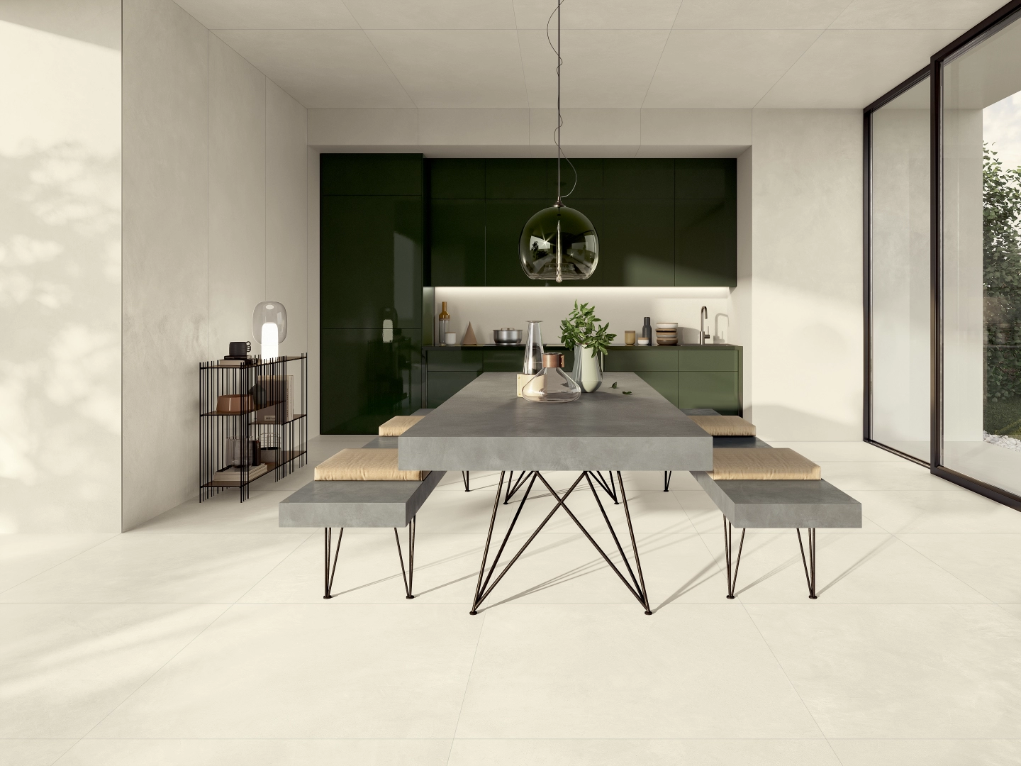 Gres Cotto D'este CEMENT PROJECT efekt beton - aranzacja w nowoczesnym salonie