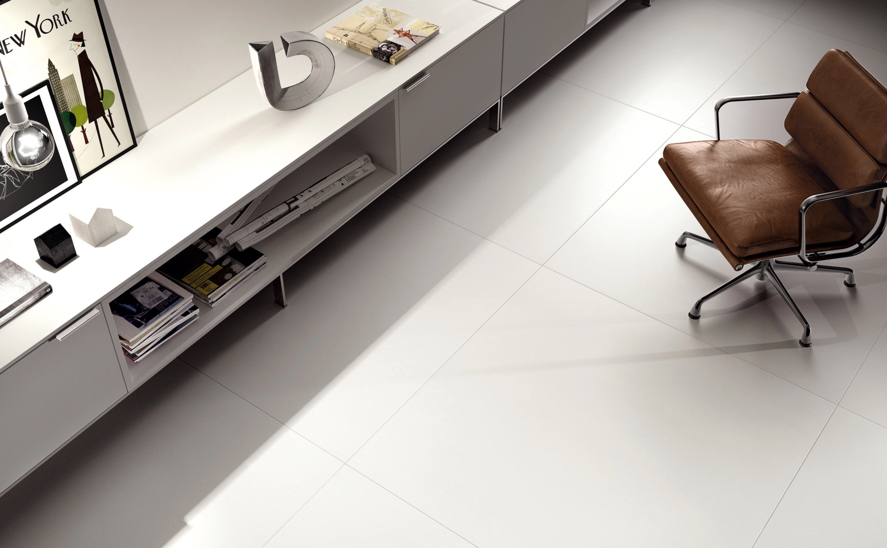Gres Cotto D'este BLACK-WHITE efekt kamień - aranzacja w korytarzu z naturalnym swiatlem
