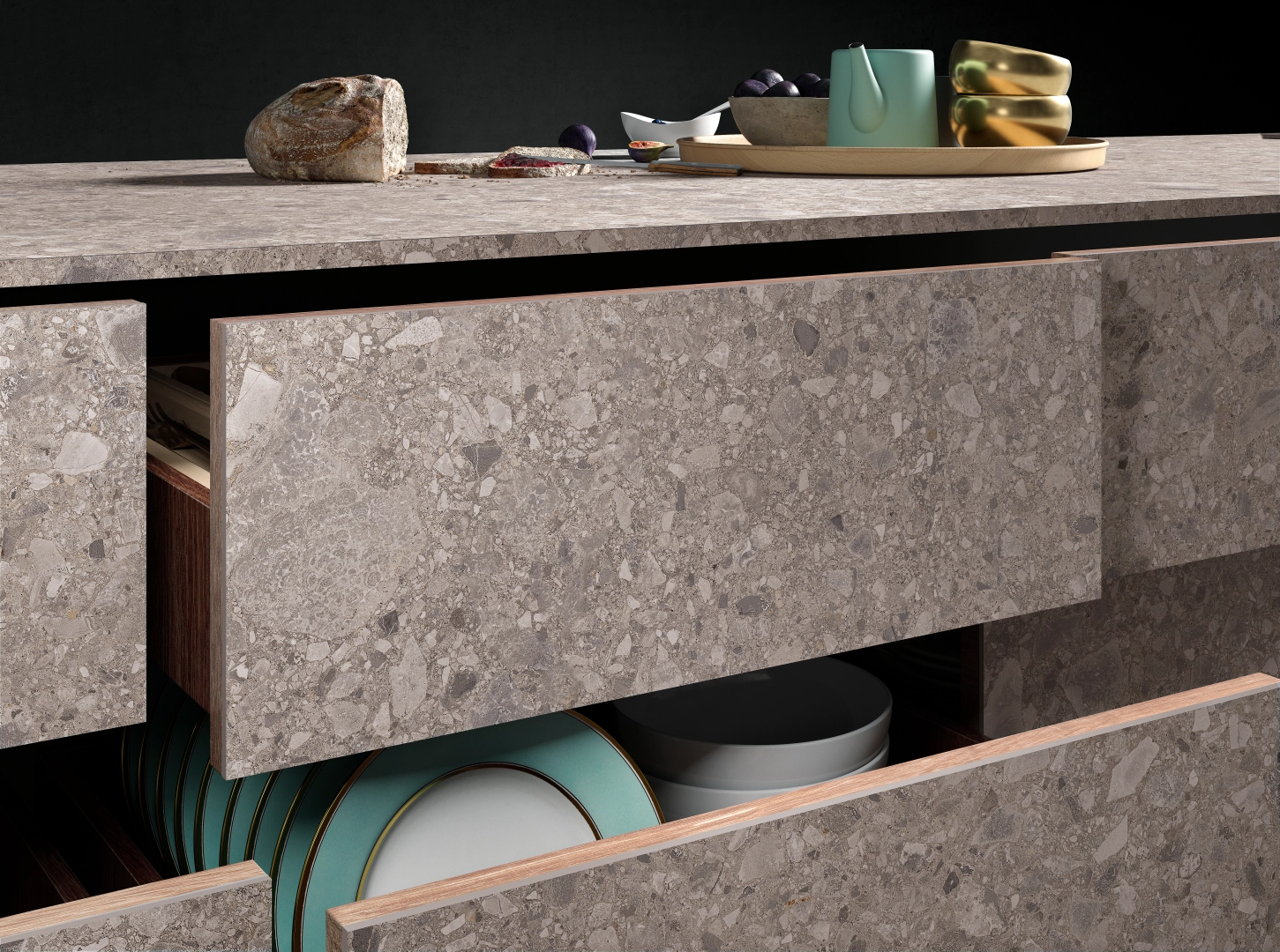 Gres Cotto D'este PIETRA D'ISEO efekt terrazzo - aranzacja w elewacji domu