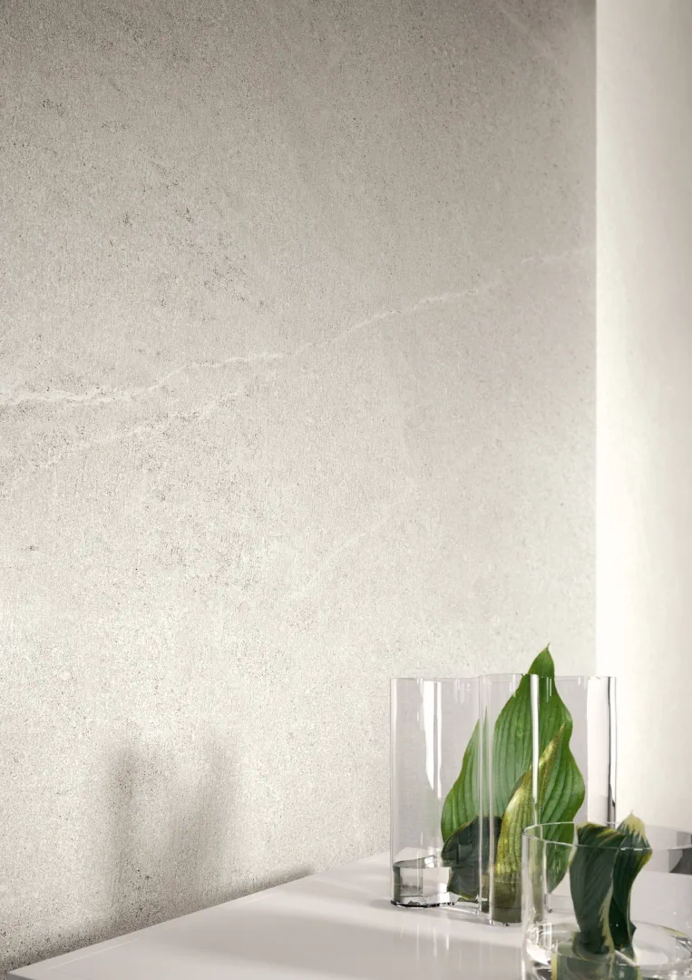 Gres Cotto D'este LIMESTONE efekt kamień - aranzacja w minimalistycznym wnetrzu
