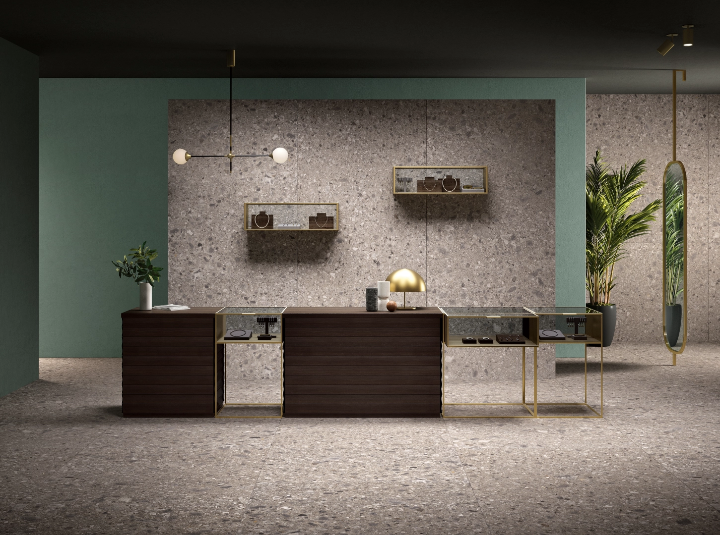 Gres Cotto D'este PIETRA D'ISEO efekt terrazzo - aranzacja w przestronnym holu