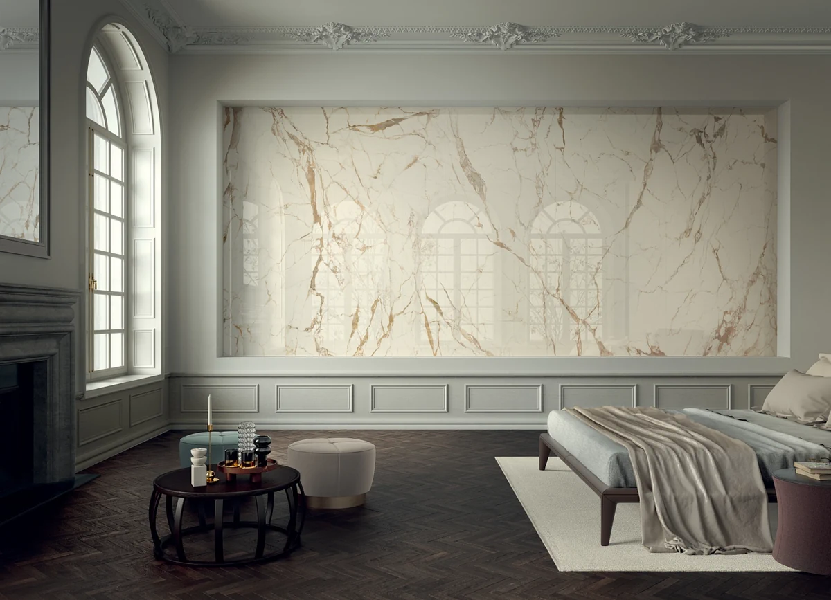 Gres Cotto D'este VANITY efekt marmur - aranzacja w minimalistycznym wnetrzu