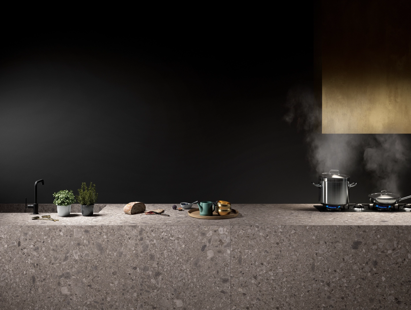 Gres Cotto D'este PIETRA D'ISEO efekt terrazzo - aranzacja w eleganckiej lazience
