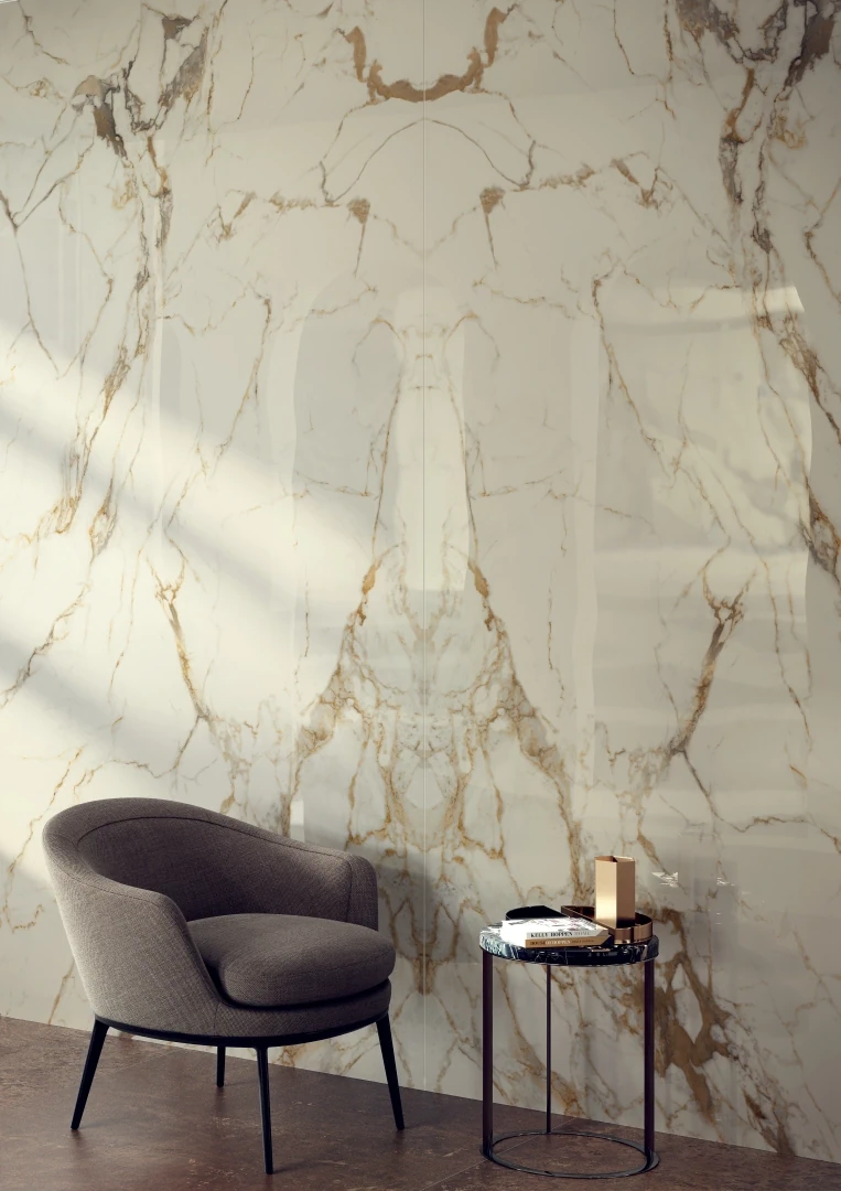 Gres Cotto D'este VANITY efekt marmur - aranzacja w minimalistycznym wnetrzu