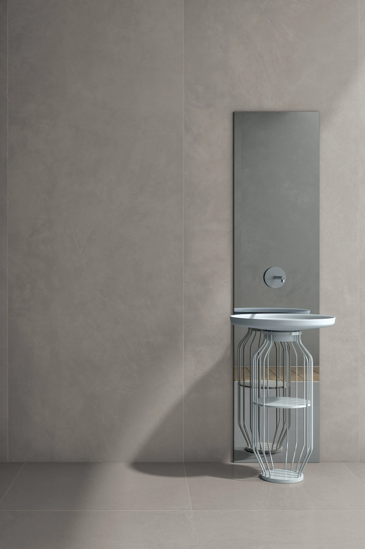 Gres Cotto D'este CEMENT PROJECT efekt beton - aranzacja w eleganckiej lazience